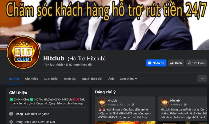 Truy cập Fanpage hitclub để trao đổi với admin