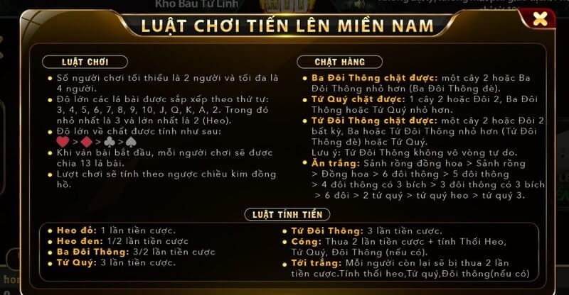 Mỗi bet thủ có 13 lá bài để tham gia đánh bài tiến lên miền nam